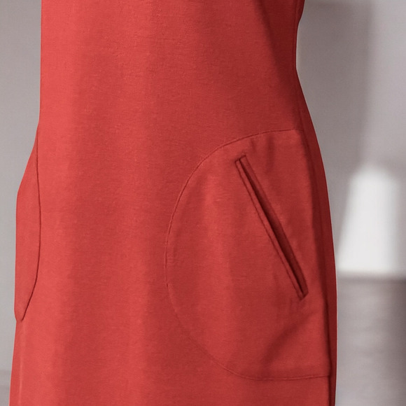 Yoana Baraschi Anthro Red Bodycon Dress Career Party Pockets Cap Sleeve Size 6 - Picture 7 of 10